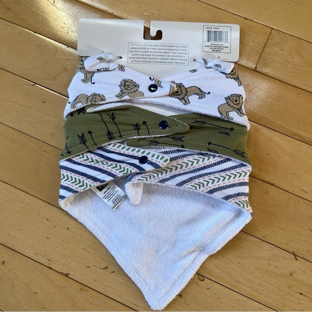 Hudson Baby Lion and Arrow Bandana Bibs - White, Green, Blue